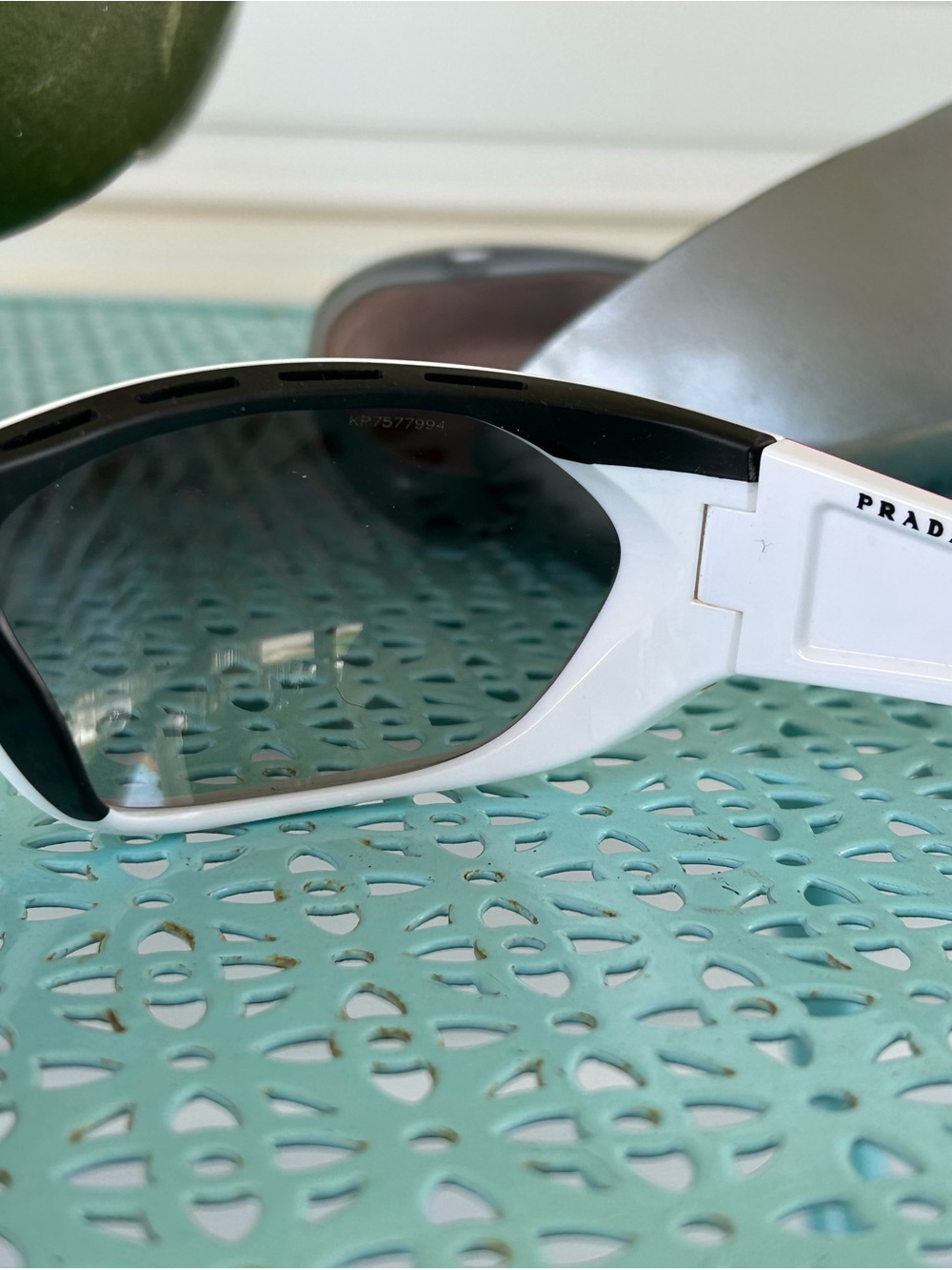 Prada White Frame Sunglasses with Dark Gray Lenses - Picture 7 of 8